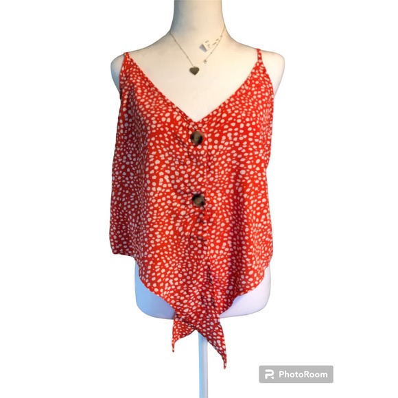 Shein Large Buttoned Red Orange Tie Knot Top - Picture 1 of 10